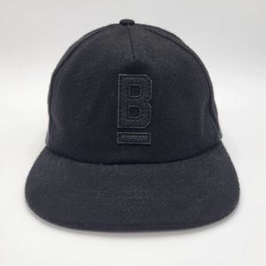 Bridge‎ And Burn Black Flannel Hat Cap Adjustable Leather Strapback USA Mens